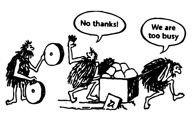 "We're too busy" caveman graphic to demonstrate change because Jelli opened new offices.